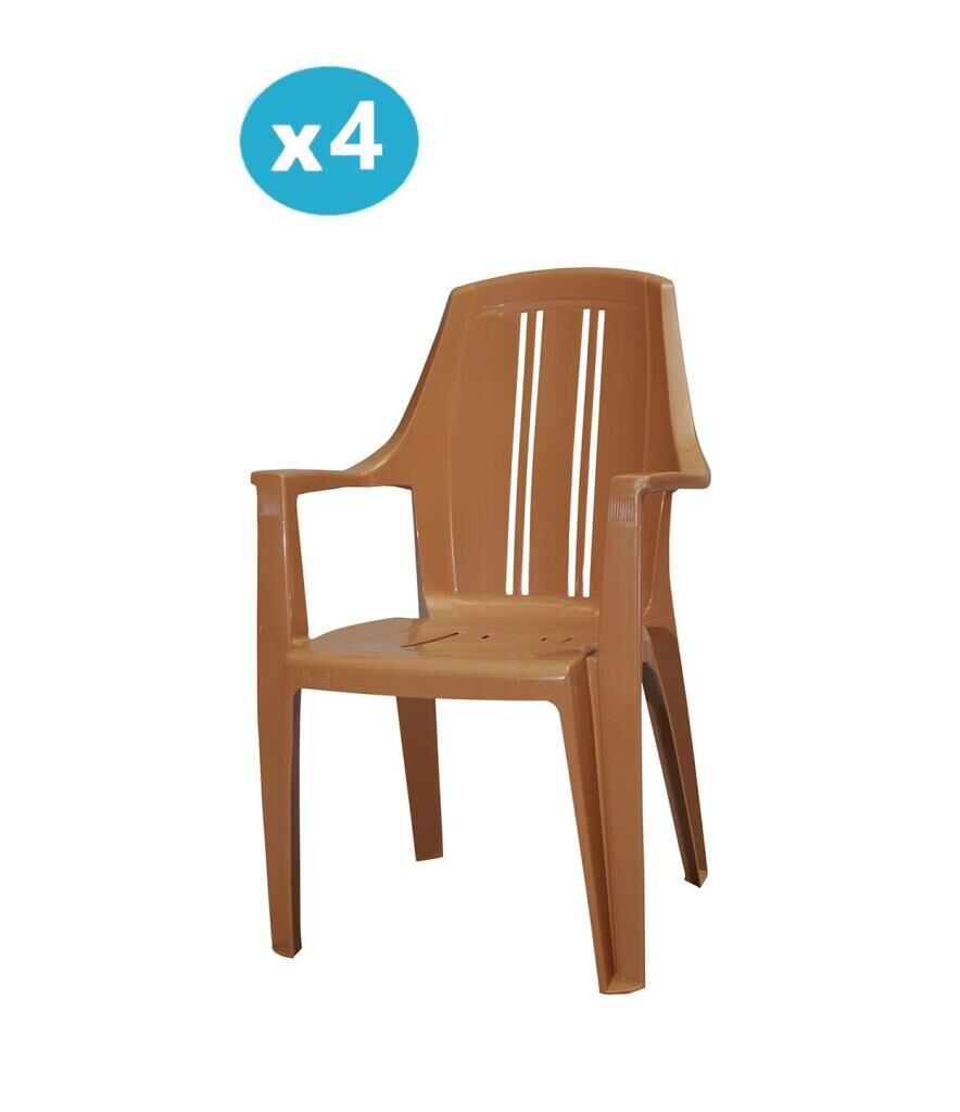Omnipazar MT-GF139 Orbita Plastik Bahçe Balkon Koltuk Sandalye 4'lü Set Kahverengi
