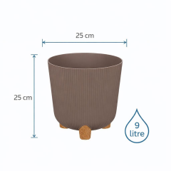 Omnipazar ELF-452 Dekoratif Derin Nostalji Ayaklı Saksı Takımı 9 Litre Vizon