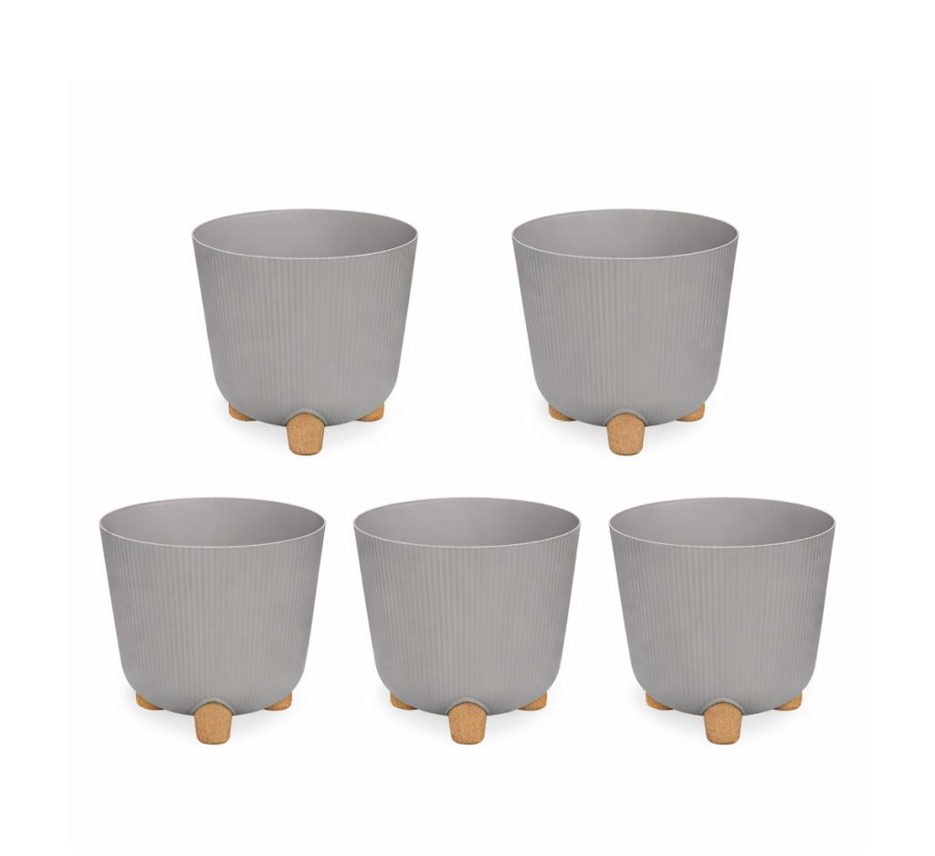 ELF-452 Dekoratif Derin Nostalji Ayaklı Saksı Takımı 9 Lt Taş Gri 5 Adet