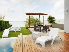 Omnipazar TRK-860 Siesta Fiji Rattan Desenli Ayarlanabilir Lüks Şezlong Beyaz 2'li Set