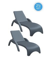 Omnipazar TRK-860 Siesta Fiji Rattan Desenli Ayarlanabilir Lüks Şezlong Koyu Gri 2'li Set
