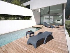 Omnipazar TRK-860 Siesta Fiji Rattan Desenli Ayarlanabilir Lüks Şezlong Koyu Gri 2'li Set