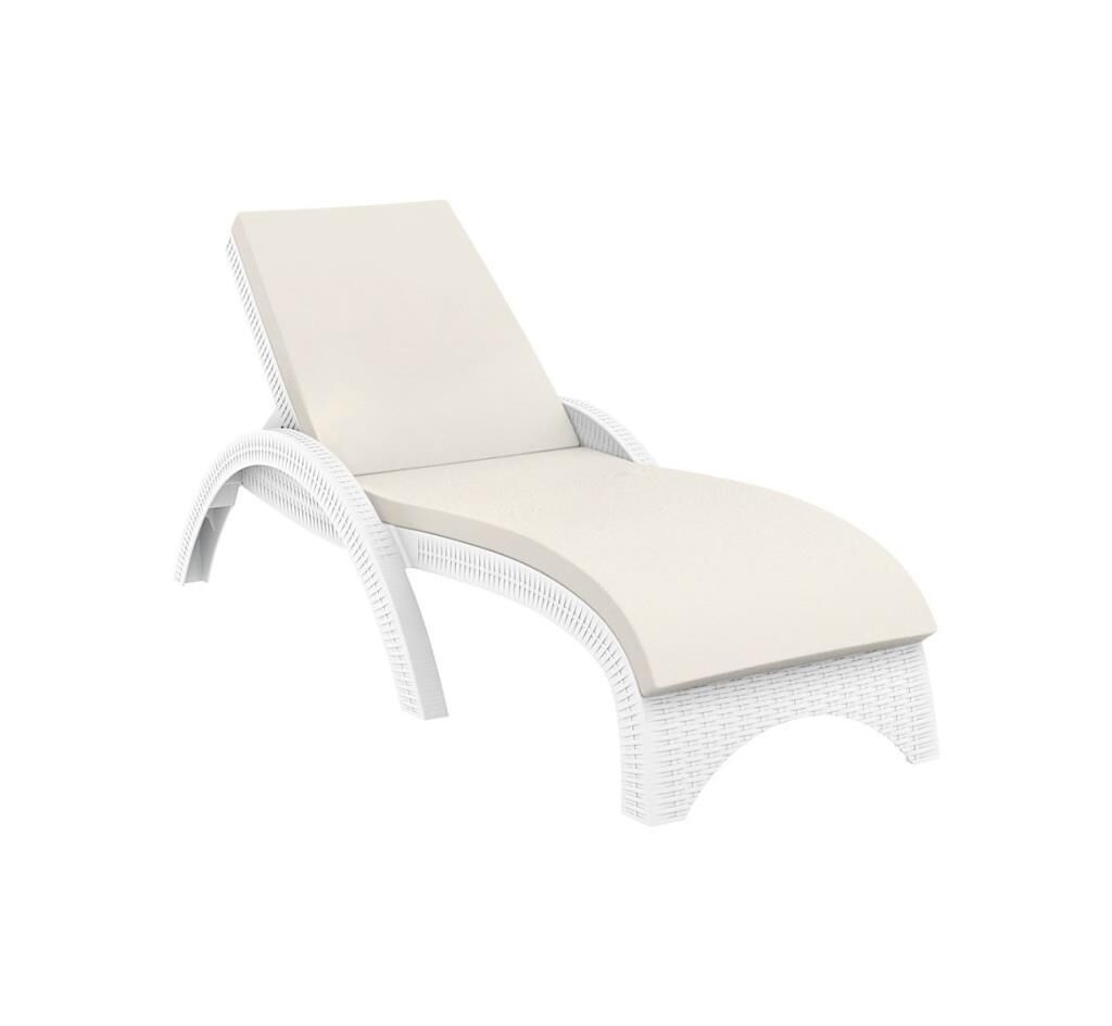 Omnipazar TRK-860 Siesta Fiji Bej Minderli Rattan Desenli Ayarlanabilir Lüks Şezlong Beyaz