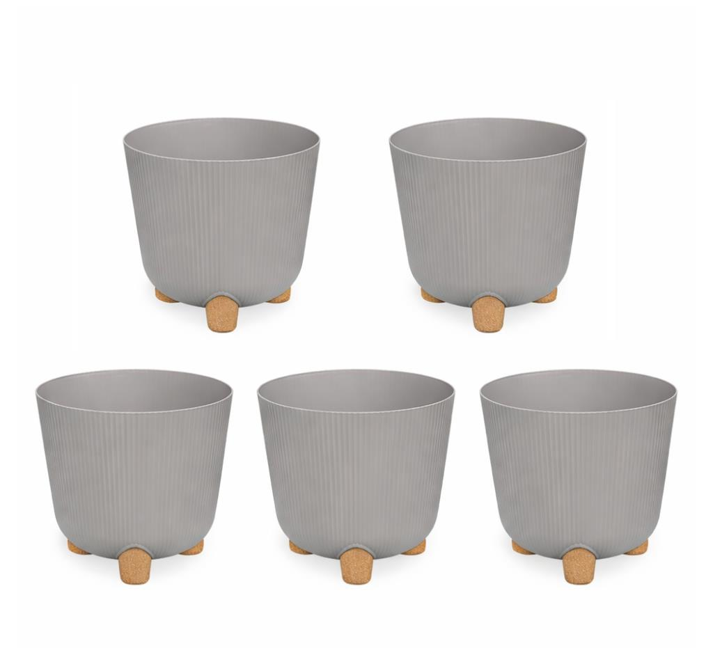 ELF-453 Dekoratif Derin Nostalji Ayaklı Saksı Takımı 16 Lt Taş Gri 5 Adet