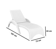 Omnipazar TRK-860 Siesta Fiji Bej Minderli Rattan Desenli Ayarlanabilir Lüks Şezlong Beyaz 2'li Set