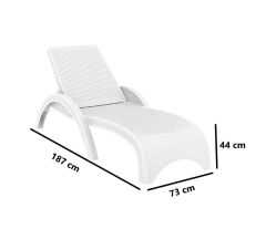 Omnipazar TRK-860 Siesta Fiji Bej Minderli Rattan Desenli Ayarlanabilir Lüks Şezlong Beyaz 2'li Set