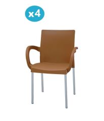 Omnipazar MT-CF880 Mare Plastik Bahçe Balkon Koltuk Sandalye 4'lü Set Kahverengi