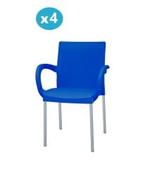 Omnipazar MT-CF880 Mare Plastik Bahçe Balkon Koltuk Sandalye 4'lü Set Mavi