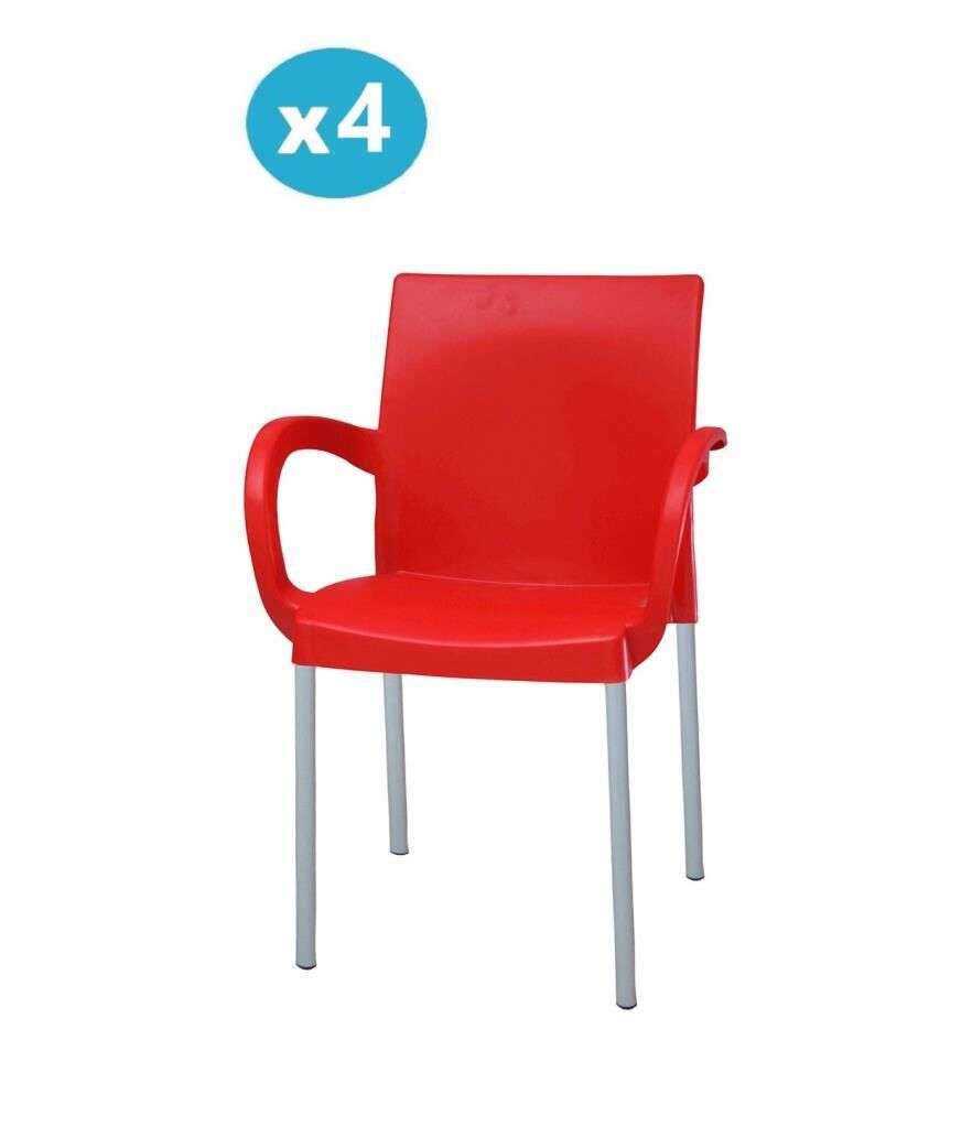 Omnipazar MT-CF880 Mare Plastik Bahçe Balkon Koltuk Sandalye 4'lü Set Kırmızı