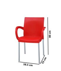 Omnipazar MT-CF880 Mare Plastik Bahçe Balkon Koltuk Sandalye 4'lü Set Kırmızı