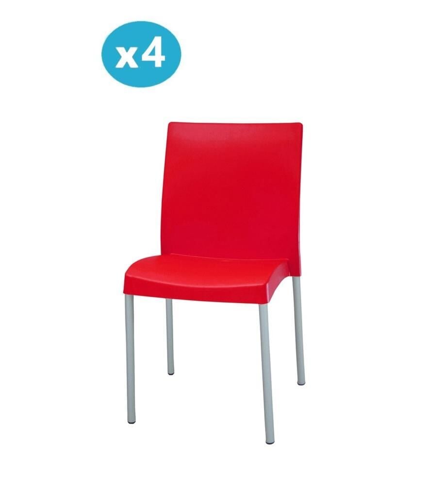 Omnipazar MT-CF875 Vortice Plastik Bahçe Balkon Sandalye 4'lü Set Kırmızı