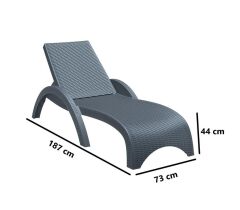 Omnipazar TRK-860 Siesta Fiji Bej Minderli Rattan Desenli Ayarlanabilir Lüks Şezlong Koyu Gri 2'li Set
