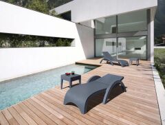 Omnipazar TRK-860 Siesta Fiji Bej Minderli Rattan Desenli Ayarlanabilir Lüks Şezlong Koyu Gri 2'li Set