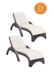 Omnipazar TRK-860 Siesta Fiji Bej Minderli Rattan Desenli Ayarlanabilir Lüks Şezlong Kahverengi 2'li Set