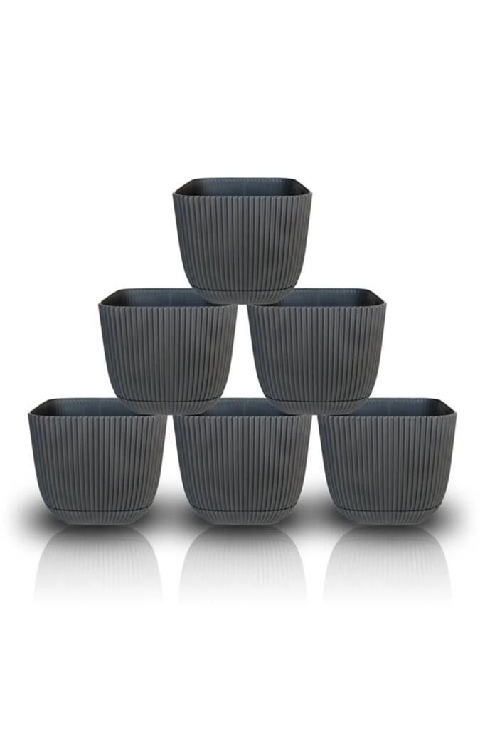 Omnipazar KRS-381 Dekoratif Plastik Mercan Kare Saksı 0.27 litre Antrasit 6 Adet