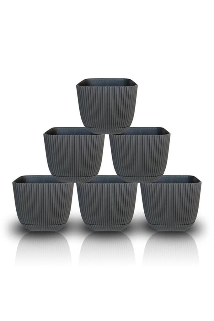 Omnipazar KRS-381 Dekoratif Plastik Mercan Kare Saksı 0.27 litre Antrasit 6 Adet