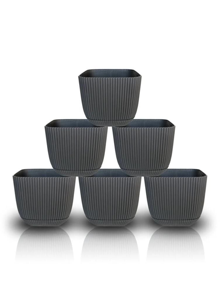 Omnipazar KRS-382 Dekoratif Plastik Mercan Kare Saksı 0.67 litre Antrasit 6 Adet