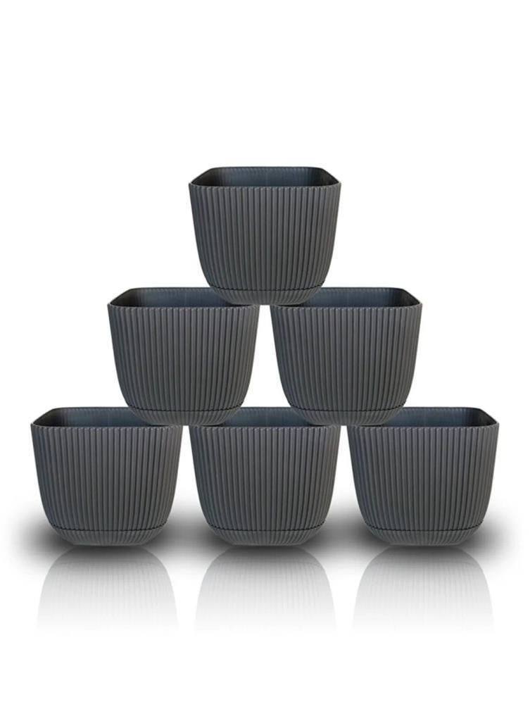 Omnipazar KRS-382 Dekoratif Plastik Mercan Kare Saksı 0.67 litre Antrasit 6 Adet