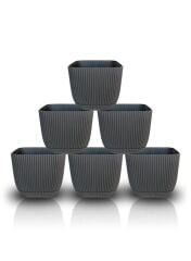 Omnipazar KRS-382 Dekoratif Plastik Mercan Kare Saksı 0.67 litre Antrasit 6 Adet