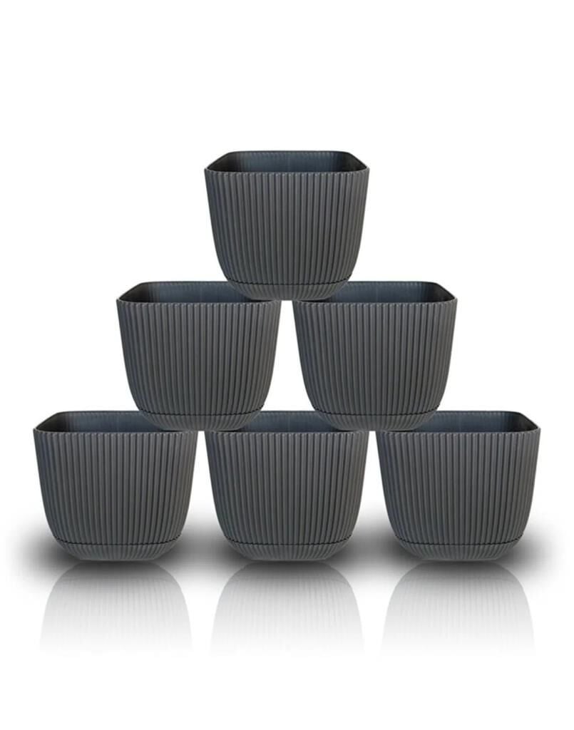 Omnipazar KRS-383 Dekoratif Plastik Mercan Kare Saksı 1.8 litre Antrasit 6 Adet