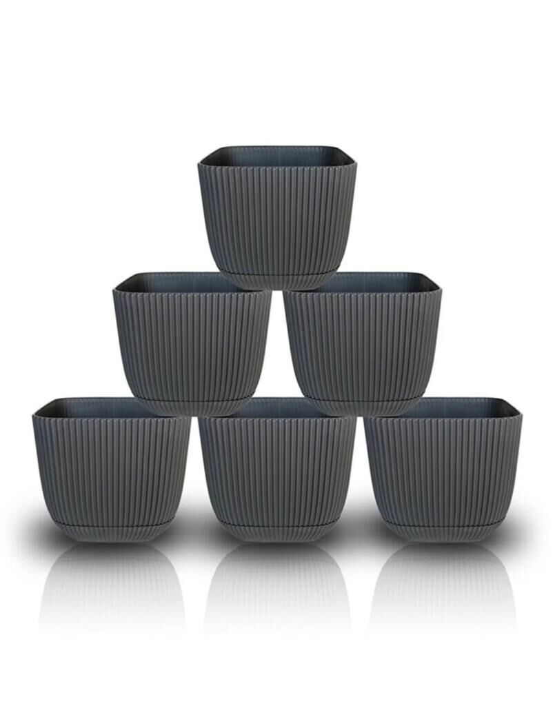 Omnipazar KRS-383 Dekoratif Plastik Mercan Kare Saksı 1.8 litre Antrasit 6 Adet