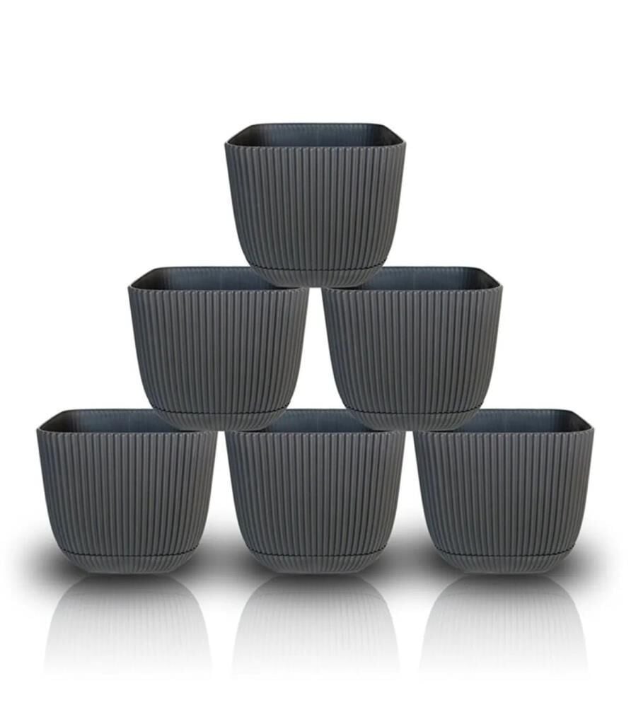 Omnipazar KRS-384 Dekoratif Plastik Mercan Kare Saksı 4 litre Antrasit 6 Adet