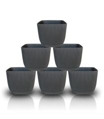 Omnipazar KRS-384 Dekoratif Plastik Mercan Kare Saksı 4 litre Antrasit 6 Adet