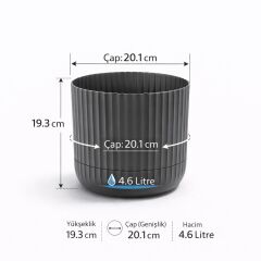 KRS-263 Zeraf Dekoratif Tabaklı Saksı Takımı 4.6 Lt No:3 Antrasit 6 Adet