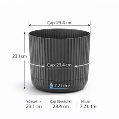 KRS-264 Zeraf Dekoratif Tabaklı Saksı Takımı 7.2 Lt No:4 Antrasit 6 Adet