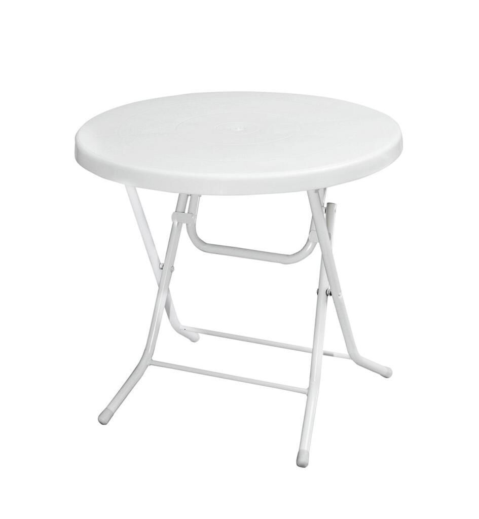 Omnipazar MT-GFM205 Rose Plastik Yuvarlak Katlanır Bahçe Balkon Masa Ø75 cm Beyaz