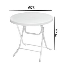Omnipazar MT-GFM205 Rose Plastik Yuvarlak Katlanır Bahçe Balkon Masa Ø75 cm Beyaz