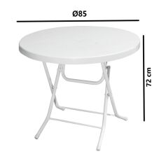 Omnipazar MT-GFM206 Luce Plastik Yuvarlak Katlanır Bahçe Balkon Masa Ø85 cm Beyaz