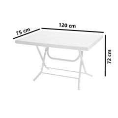Omnipazar MT-GFM212 Ancora Plastik Dikdörtgen Katlanır Bahçe Balkon Masa 75x120 cm Beyaz