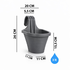 Omnipazar SO-TOM3 Tombik Askılı Balkon Saksı 3 Litre No: 3