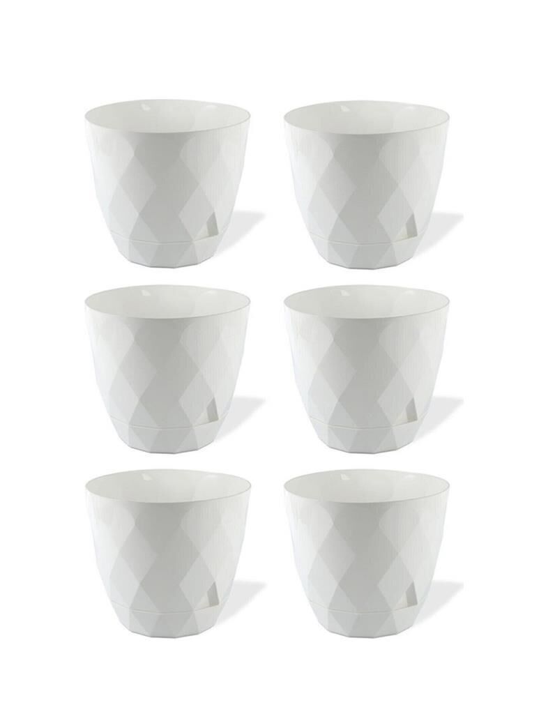 Omnipazar KRS-452 Yakamoz Tabaklı Plastik Saksı Takımı 1.3 Lt Beyaz 6 Adet