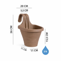 Omnipazar SO-TOM3 Tombik Askılı Balkon Saksı 3 Litre No: 3 Mocha