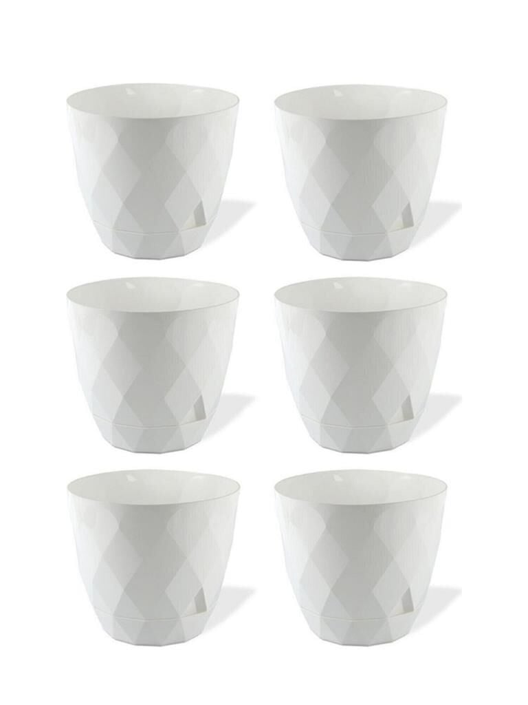 Omnipazar KRS-453 Yakamoz Tabaklı Plastik Saksı Takımı 2.4 lt Beyaz 6 Adet