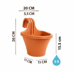 Omnipazar SO-TOM3 Tombik Askılı Balkon Saksı 3 Litre No: 3 Kiremit (108)