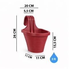 Omnipazar SO-TOM3 Tombik Askılı Balkon Saksı 3 Lt Kırmızı 6 Adet