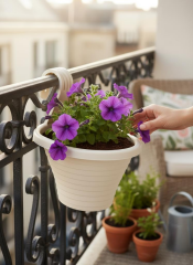 Omnipazar SO-TOM3 Tombik Askılı Balkon Saksı 3 Lt Kirli Beyaz 6 Adet