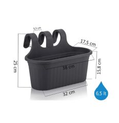 Omnipazar SO-TOM2 Tombik Askılı Balkon Saksı 6.5 Lt Antrasit 3 Adet