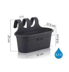 Omnipazar SO-TOM2 Tombik Askılı Balkon Saksı 6.5 Lt Antrasit 3 Adet