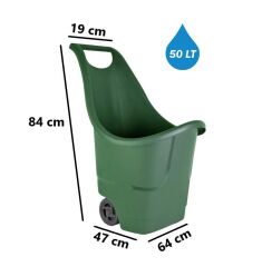 Omnipazar SO-BAHA Tekerlekli Bahçe Düzenleme Arabası 50 Litre YEŞİL