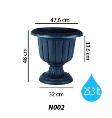 Omnipazar SO-N002 Nergiz Dekoratif Dış Mekan Saksı 25,3 lt Antrasit 3 Adet