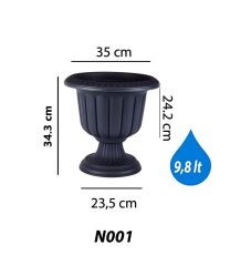 Omnipazar SO-N001 Nergiz Dekoratif Saksı 9,8 lt Antrasit 3 Adet