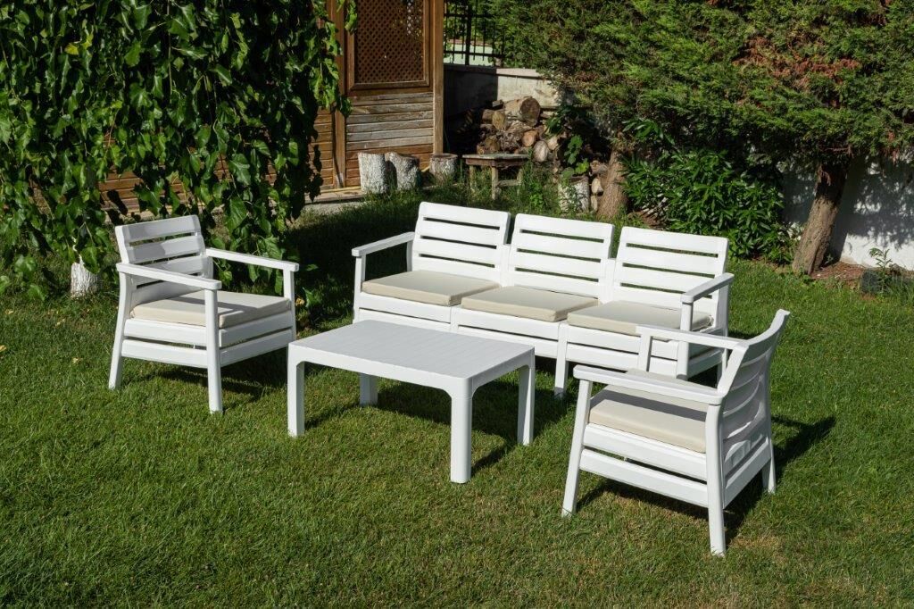 Omnipazar SY-2493 Solemare 3'lü Bahçe Oturma Grubu Koltuk Takımı Beyaz