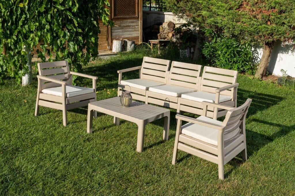 Omnipazar SY-2493 Solemare 3'lü Bahçe Oturma Grubu Koltuk Takımı Bej
