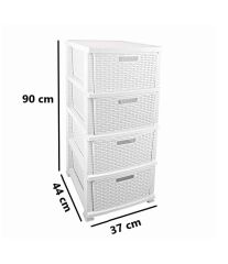 Omnipazar SRL-4002 Rattan Hasır Desen Plastik Komidin Mutfak Sebzelik 4 Katlı Beyaz