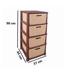 Omnipazar SRL-4002 Rattan Hasır Desen Plastik Komidin Mutfak Sebzelik 4 Katlı Kahverengi