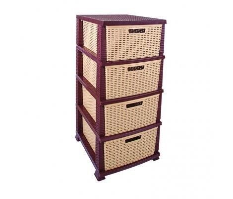 Omnipazar SRL-4002 Rattan Hasır Desen Plastik Komidin Mutfak Sebzelik 4 Katlı Kahverengi